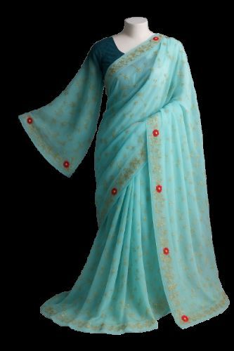 Sky blue zari work partywear saari 999 royal georgette